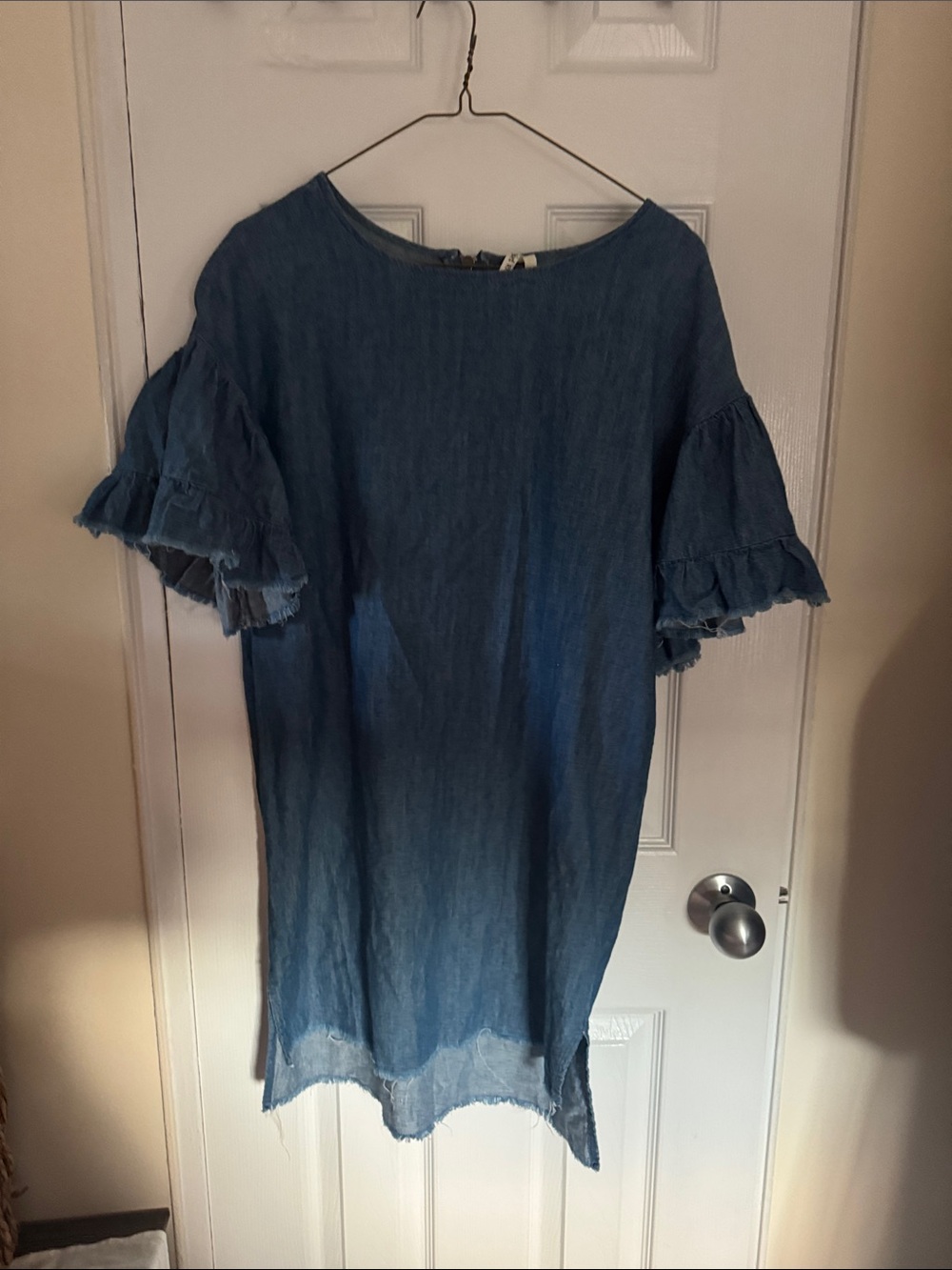 Denim Blue Ruffle Sleeve Mini Dress - Picture 1 of 3